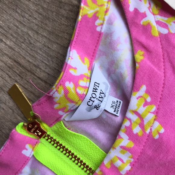 Crown & Ivy Pink Coral Print Dress Lime NEW NWT XS - Picture 5 of 6